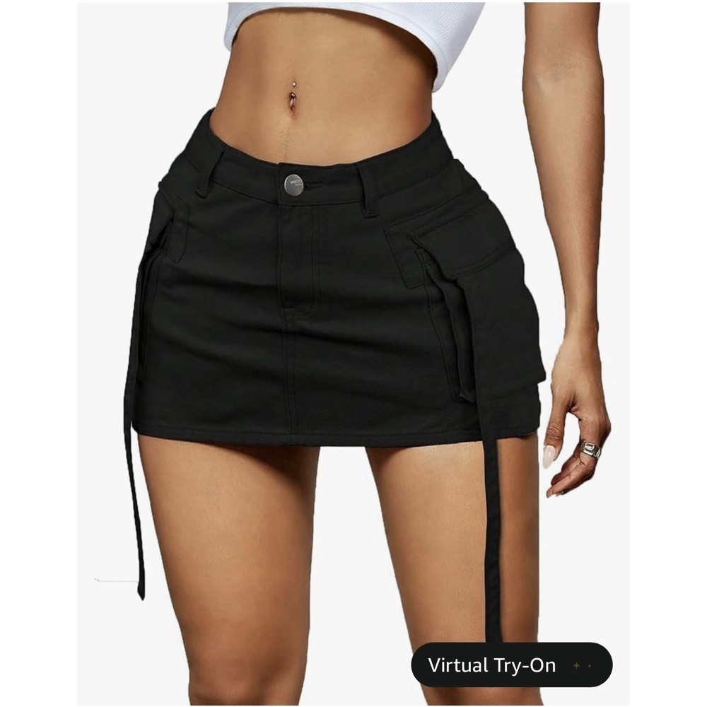 NWT LOLILRSD Black Cargo Mini Skirt Women's Large Y2K Goth Utility Stretch[Y]